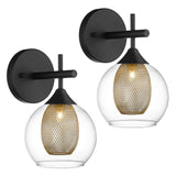 Audickic Black Wall Sconce Set Of 2, Bathroom Vanity Light Fixture With Clear Glass And Honeycomb Metal Shade, Sconces Wall Ligh