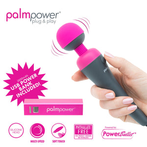 Palmpower Plug & Play Massager, Soft-Touch Silicone With Removable Head And Optional Attachments, Travel Friendly Multiple Plug