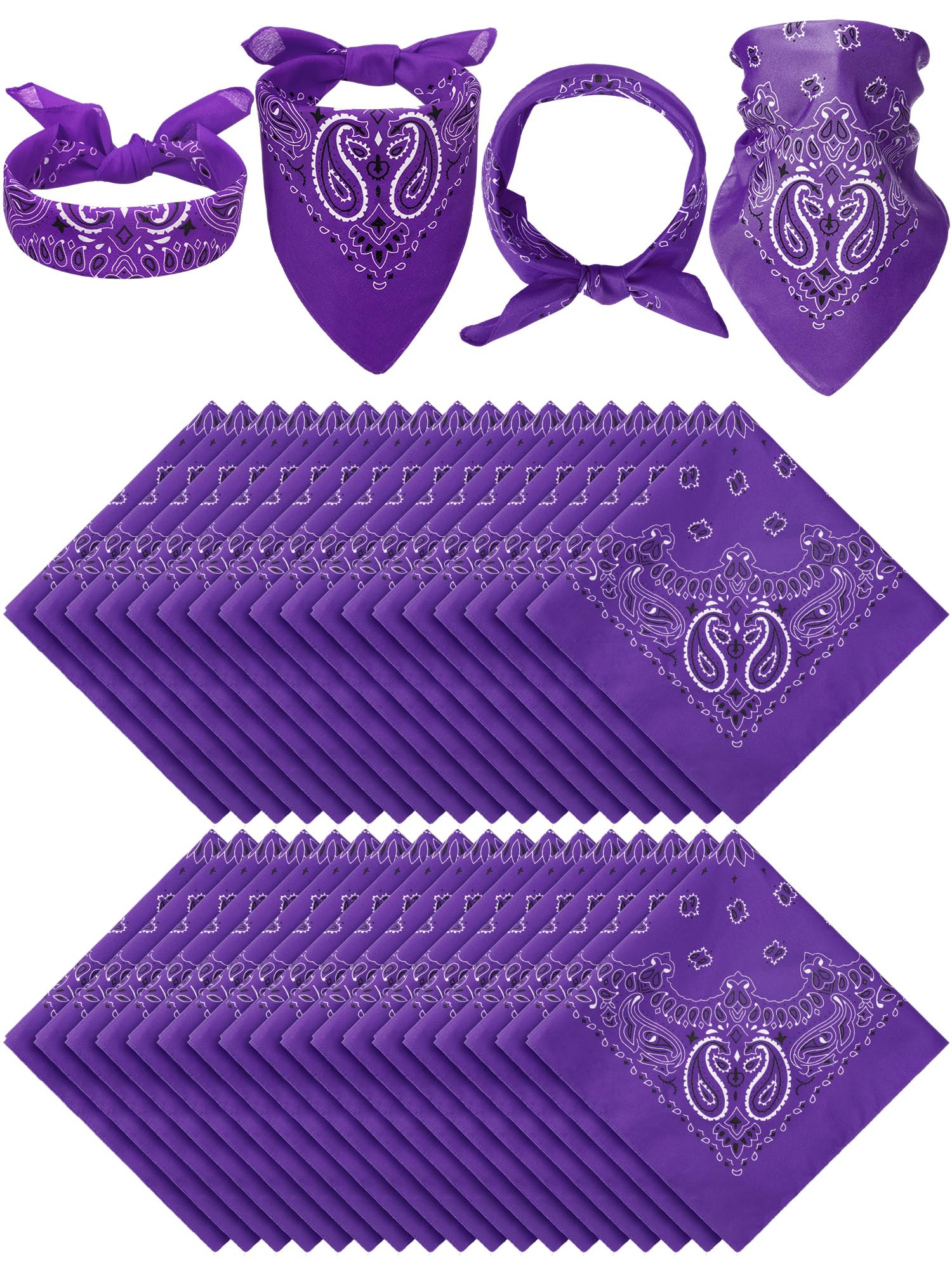 Unittype 36 Pieces Paisley Bandana Novelty Headband Square Scarf Cowboy Bandanas for Halloween Party Costume (Purple,Classic Sty