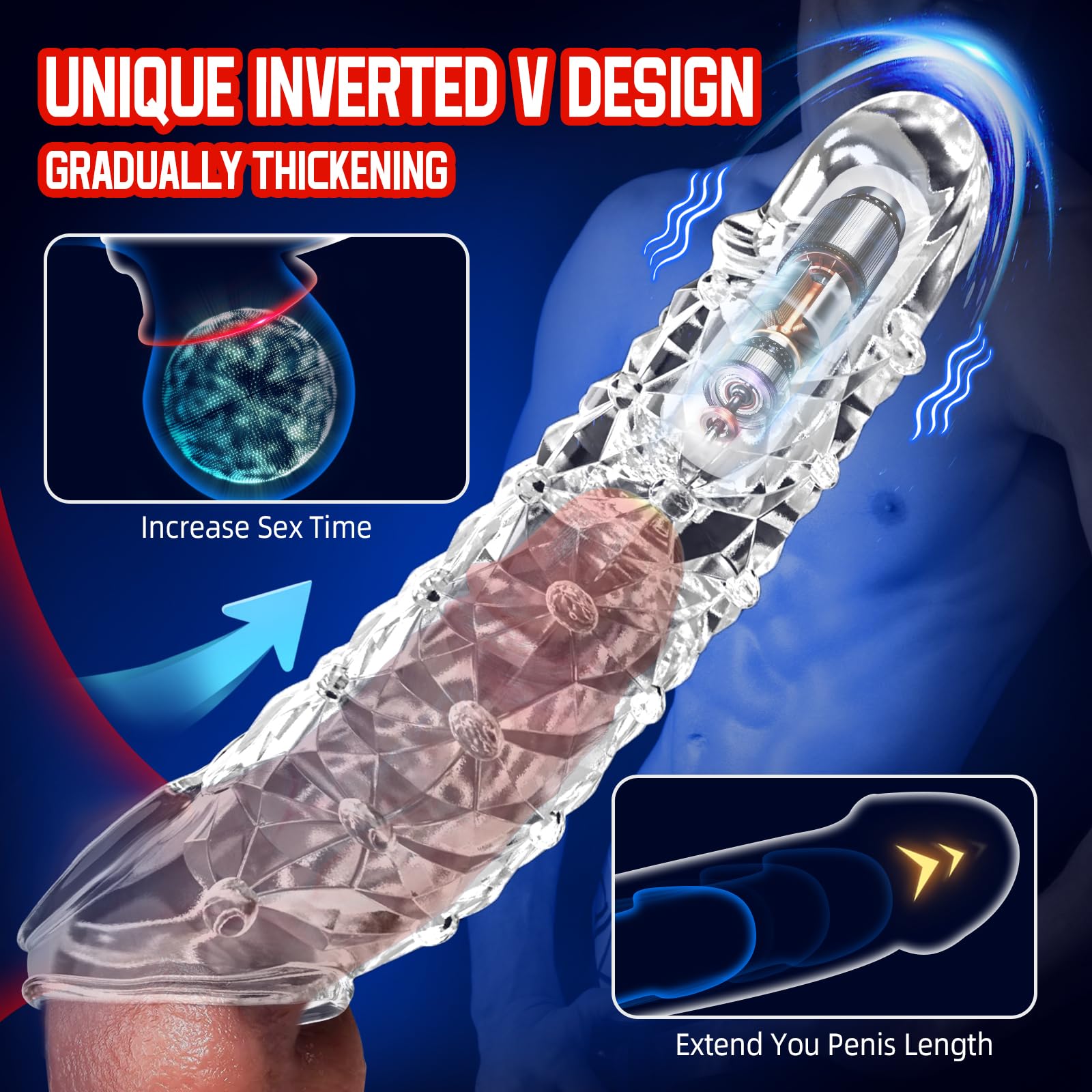Penis Sleeve Vibrating Cock Sleeve, Penis Extension Reusable with Clitoral Stimulator, Soft Graininess Shaped Penis Extender, Pe