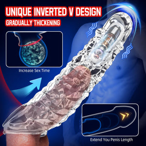 Penis Sleeve Vibrating Cock Sleeve, Penis Extension Reusable with Clitoral Stimulator, Soft Graininess Shaped Penis Extender, Pe