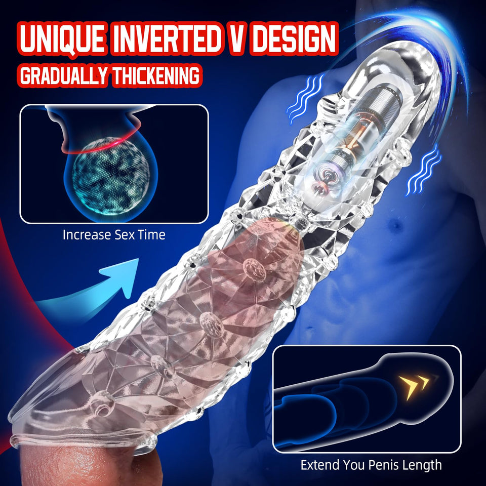 Penis Sleeve Vibrating Cock Sleeve, Penis Extension Reusable with Clitoral Stimulator, Soft Graininess Shaped Penis Extender, Pe