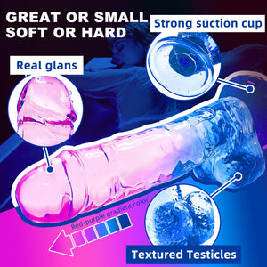 Realistic Dildo Clear Silicone 7.8 '' Blue-Purple Gradient Dildo with Strong Suction Cup for Women Hand Free Play Flexible Soft
