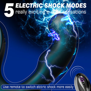 Prostate Massager Vibrating Butt Plug Anal Toy, Estim Anal Vibrators Male Sex Toy with 5 Electric Shock & 10 Vibrating Modes, Re