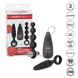 Calexotics Booty Call Vibro Kit - Wired Vibrating Bullet Anal Pleasure Beads - Vibe Egg Anal Probe Adult Sex Toy - Black