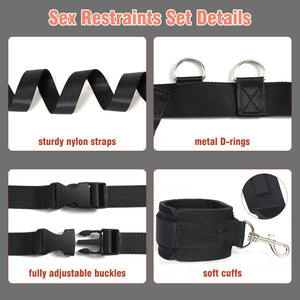 Sex Bondage BDSM Kit Bed Restraints Set, Super Easy Install Sex Rope Adjustable Straps, Sex Toys with Handcuffs Ankle Cuff for A