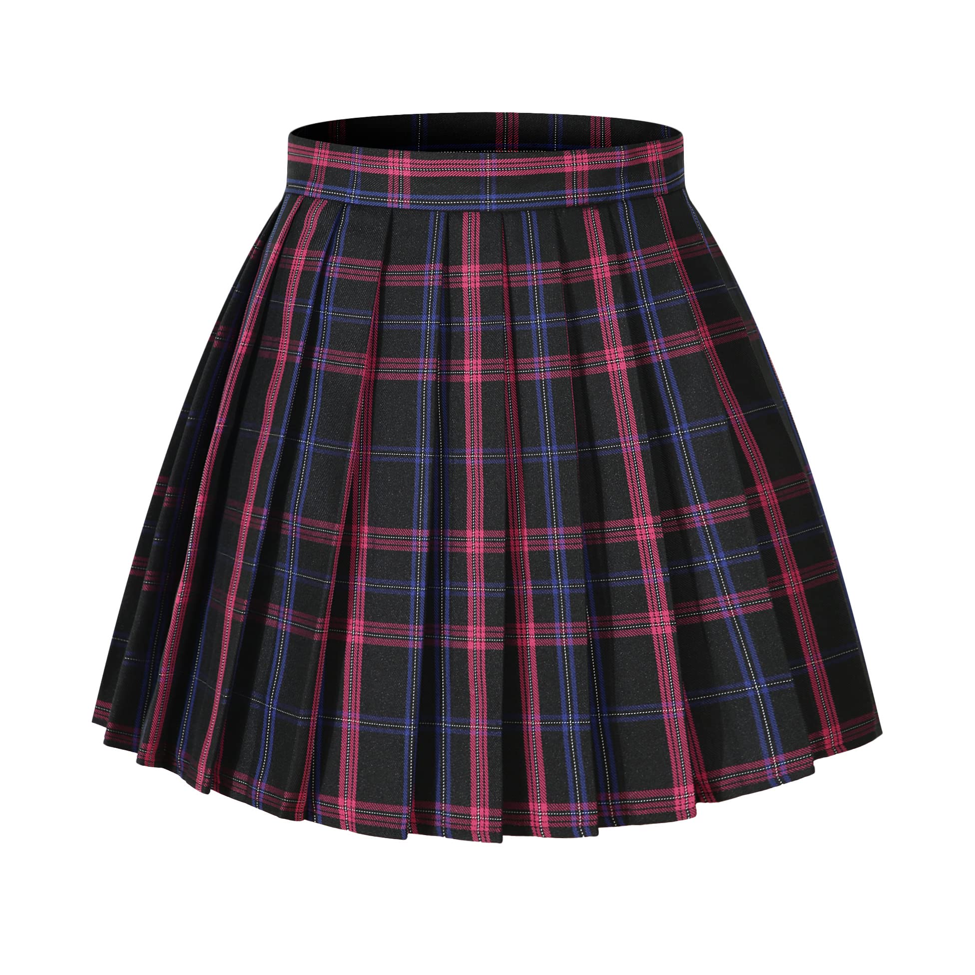 Beautifulfashionlife Womens Short Over Knee Mini Sexy Skirts Cosplay Costumes (L, Black Mixed Rose Blue)