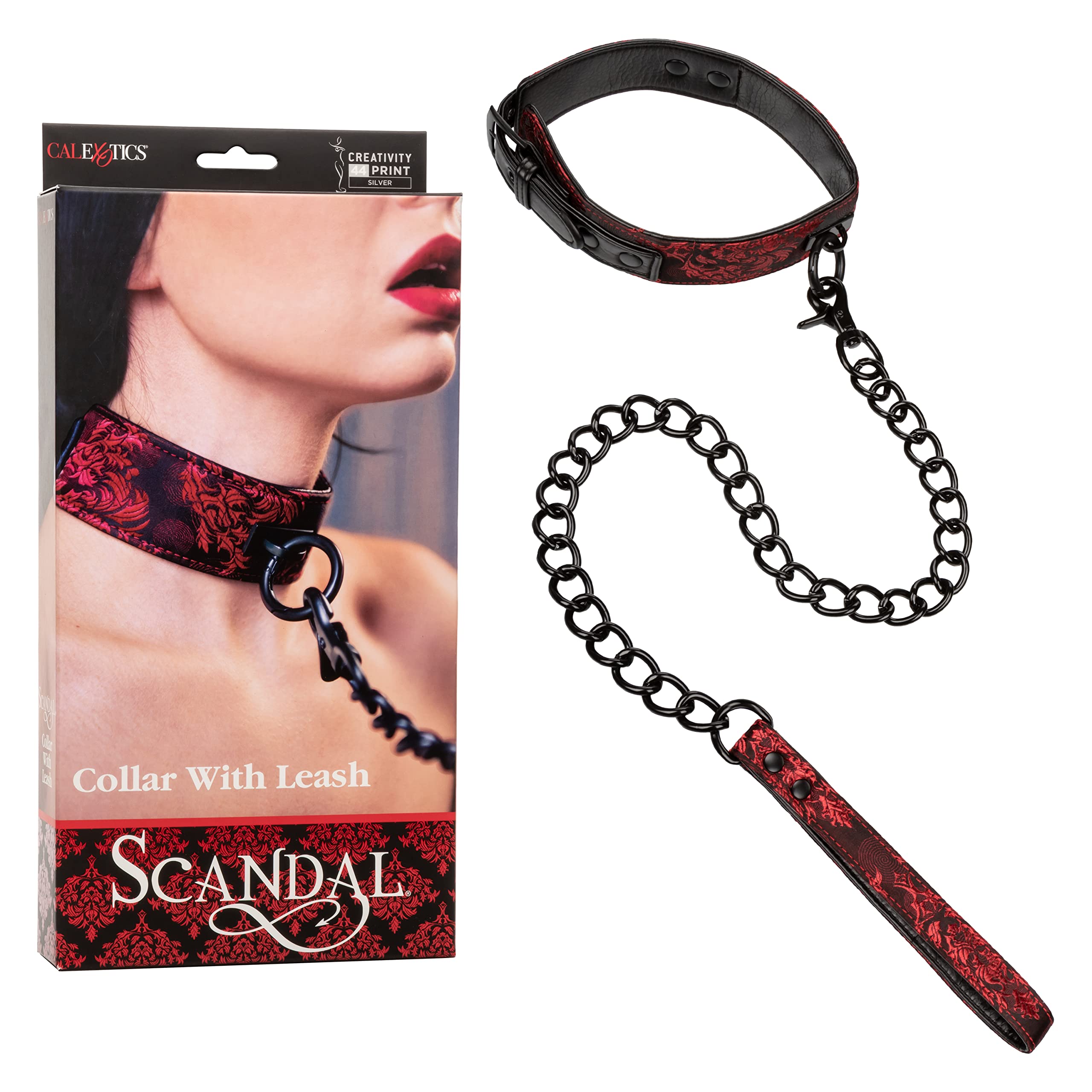 CalExotics Scandal Collar with Leash - BDSM Fetish Play Set for Couples - Sexy Bondage Restraint Lingerie - Black