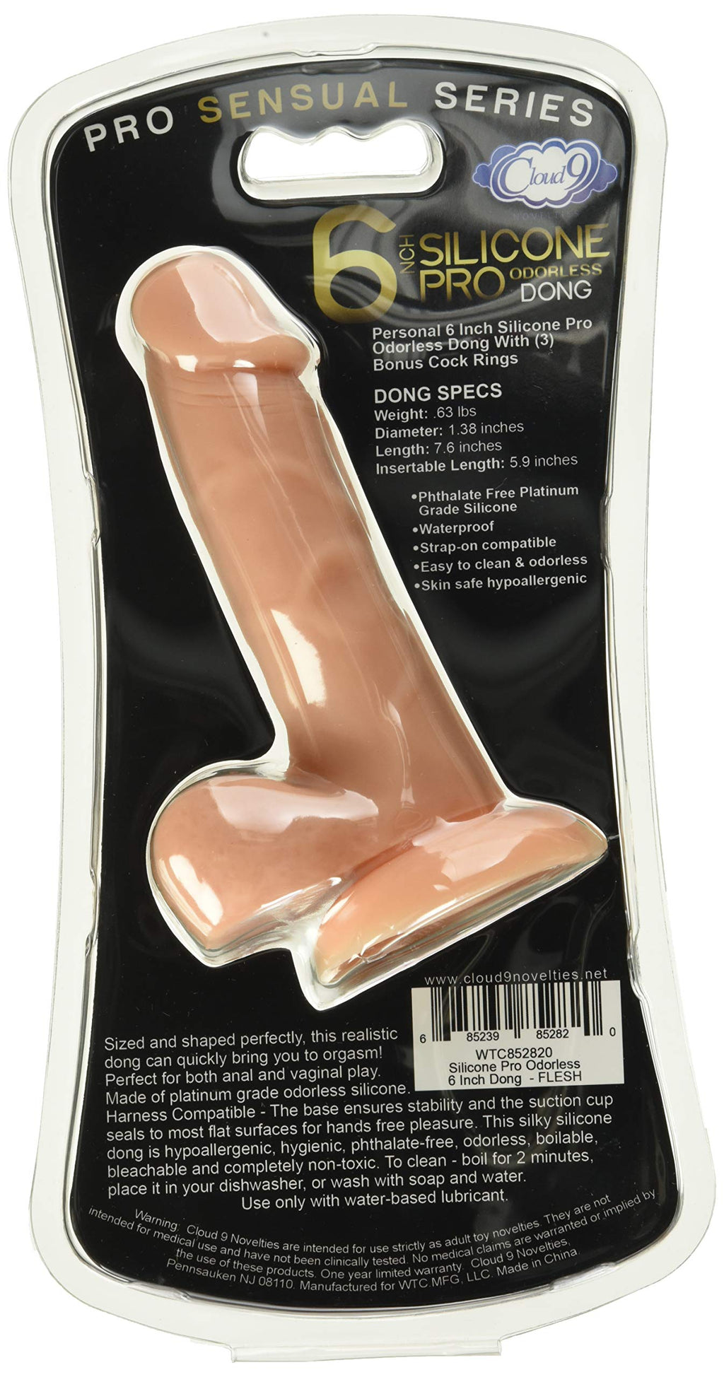 Pro Sensual Premium Silicone Dong W/ 3 C Rings Light 6 "