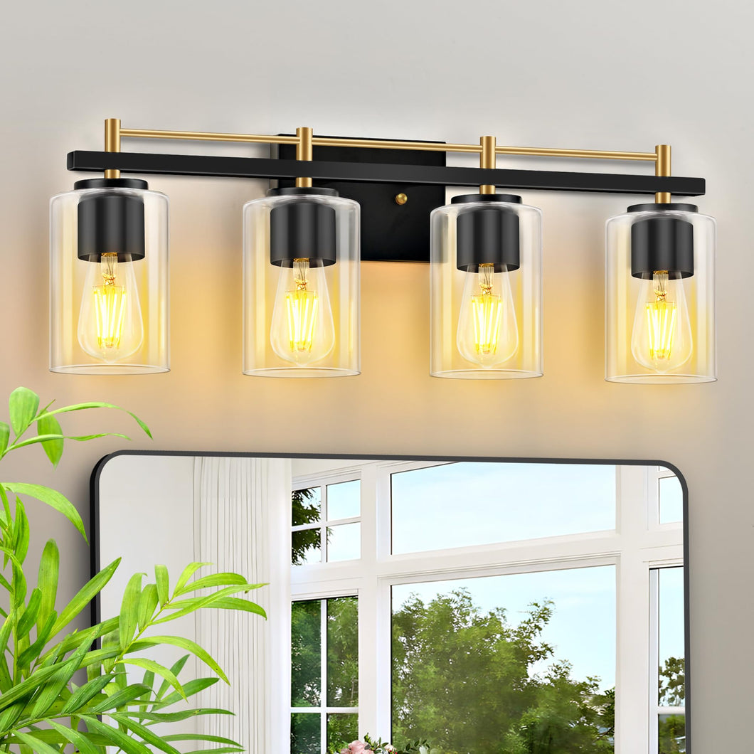 Bathroom Lighting Fixtures Over Mirror: 4-Light Bathroom Vanity Light With Clear Glass Shade, Wall Lamp For Mirror