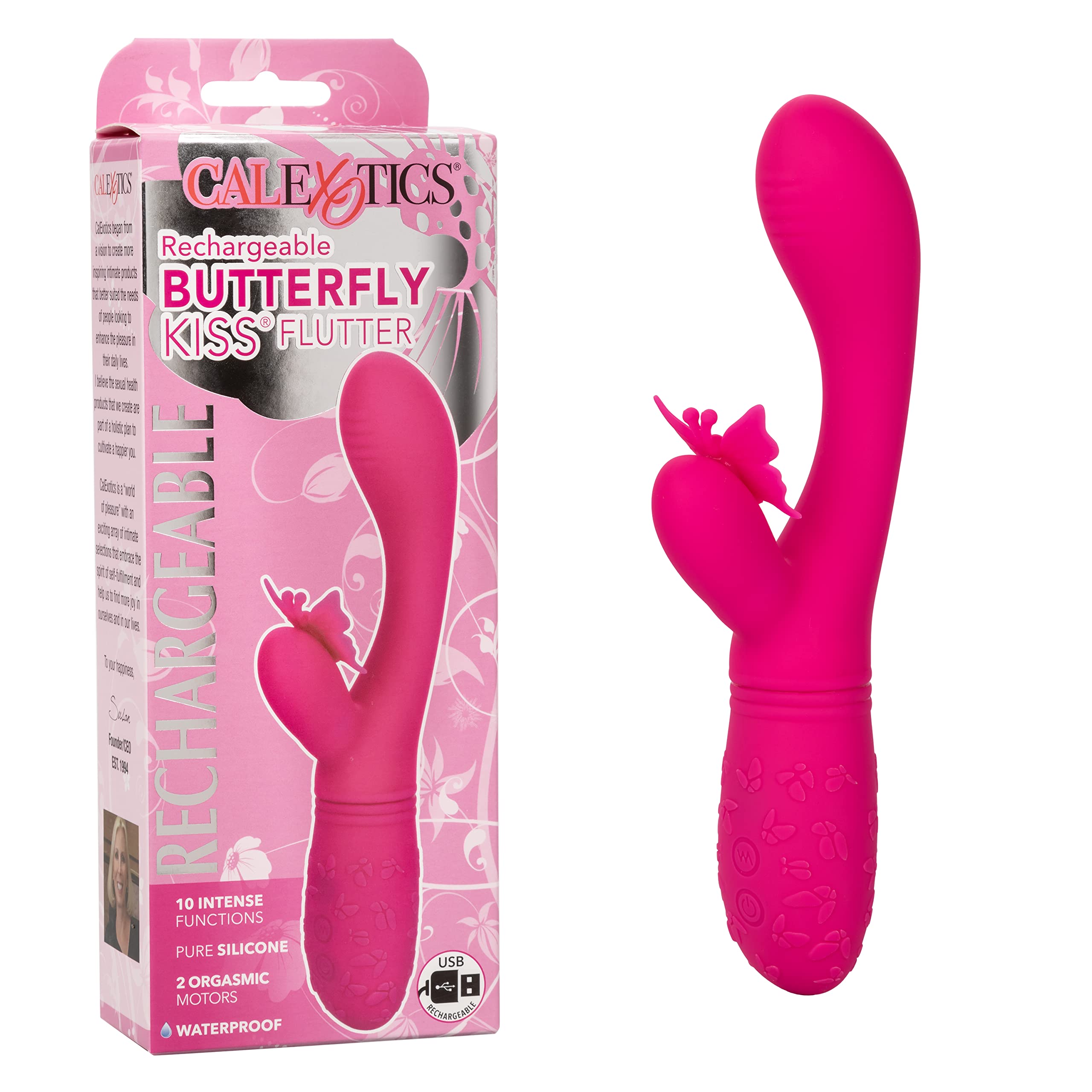 CalExotics Rechargeable Butterfly Kiss Flutter - Rechargeable G Rabbit Massager Sex Toy for Women - Pink