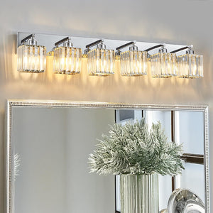 Aixialin Modern Bathroom Vanity Light 6-Lights Modern Chrome Crystal Bathroom Wall Light Bathroom Vanity Light Fixtures Over Mir