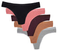 Columbia Sports Womens 4-Way Stretch Cotton Thong 5-Pack, Black/Heather Grey/Camel Brown/Moon Vista/Agave, Medium