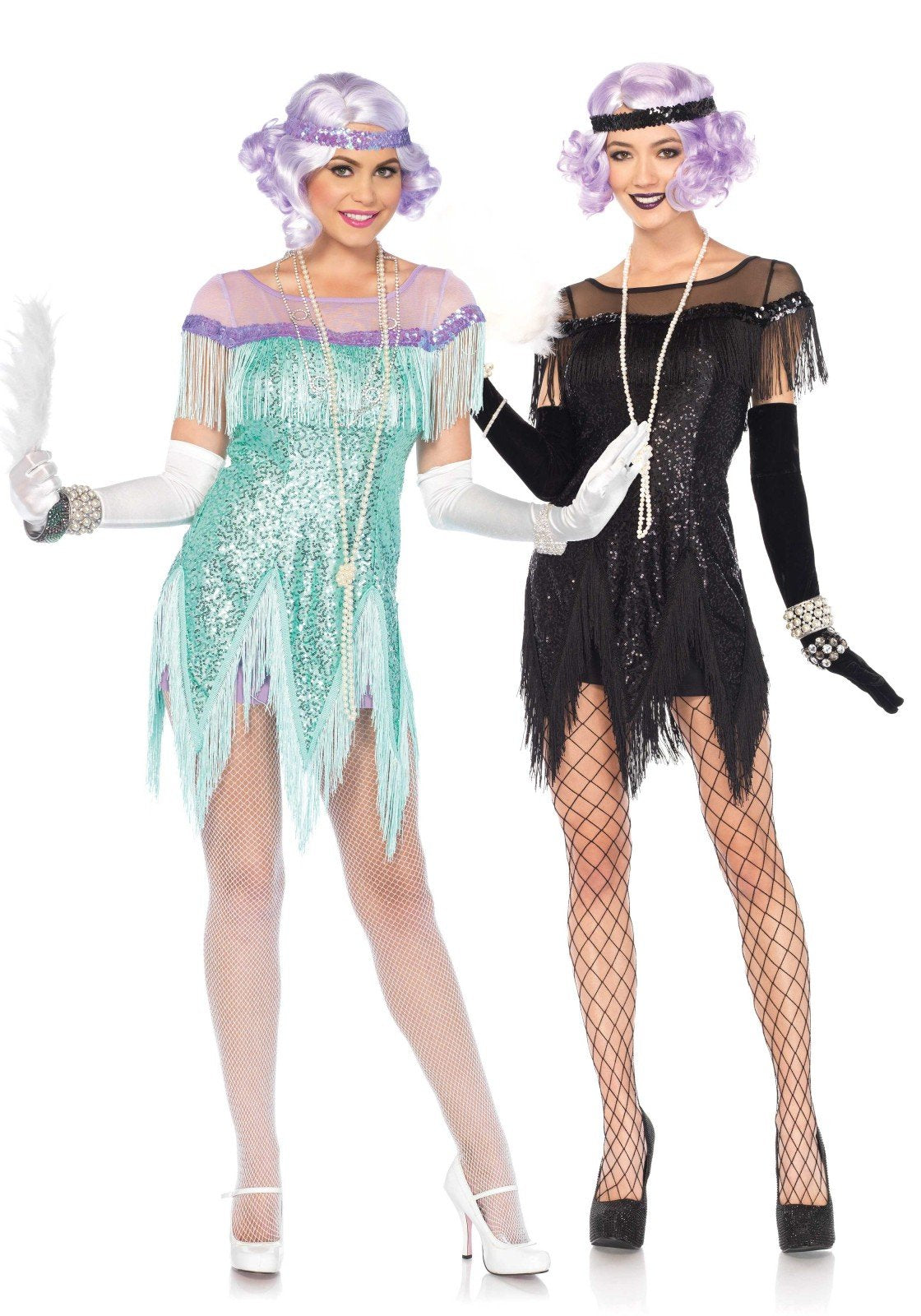 2 Pc Foxtrot Flirt Costume, Includes Fringe Trimmed Sequin Dress With Zigzag Hem And Sequin Headband