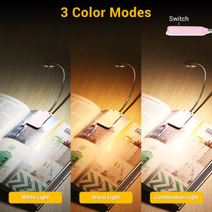Book Light 2 Pack, Rechargeable Reading Lights For Books In Bed-Eye Caring 3 Colors, Stepless Dimming, 360 Flexible Studying Sma