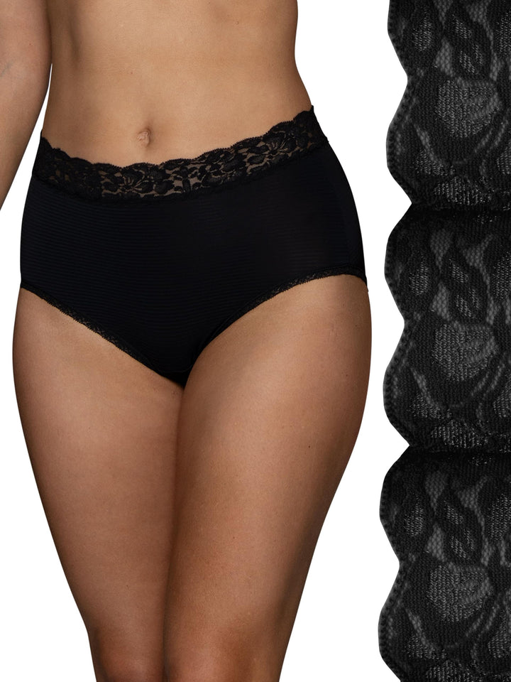 Vanity Fair Womens Flattering Lace Panties: Lightweight & Silky With Superior Stretch Underwear, 3 Pack - Black, 8 US
