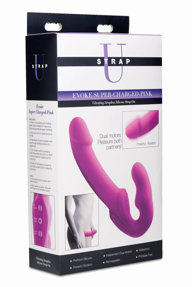 Strap U Evoke Rechargeable Vibrating Silicone Strapless Strap On, Pink