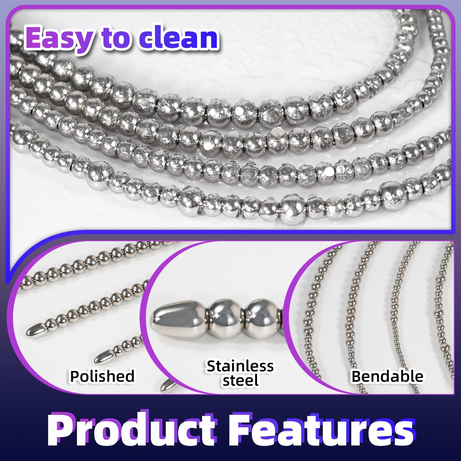 Kutocesy Double Head Stainless Steel Penis Plug Extra Long Pull Bead Urethral Dilator Double Urethra Toys Male Masturbation Sex