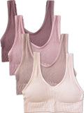 Kalon Womens 4 Pack Ribbed Bralette Crop Top Comfort Sports Bra (Small, Rose Tones)