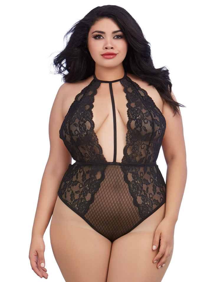 Dreamgirl Womens Plus Teddy, Black, One Size Queen