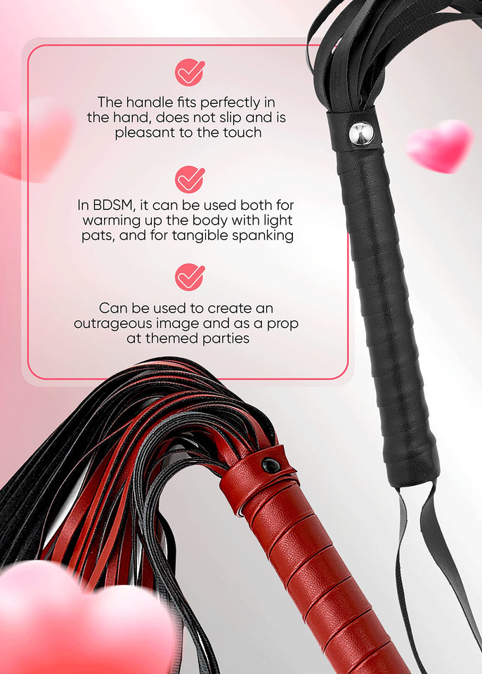 DERINODEM Sex Whips for Spanking, Floggers Adult Play, Sex Floggers, BSDM Kit Adult Set for Bedroom, Red 20'' and Black 27''