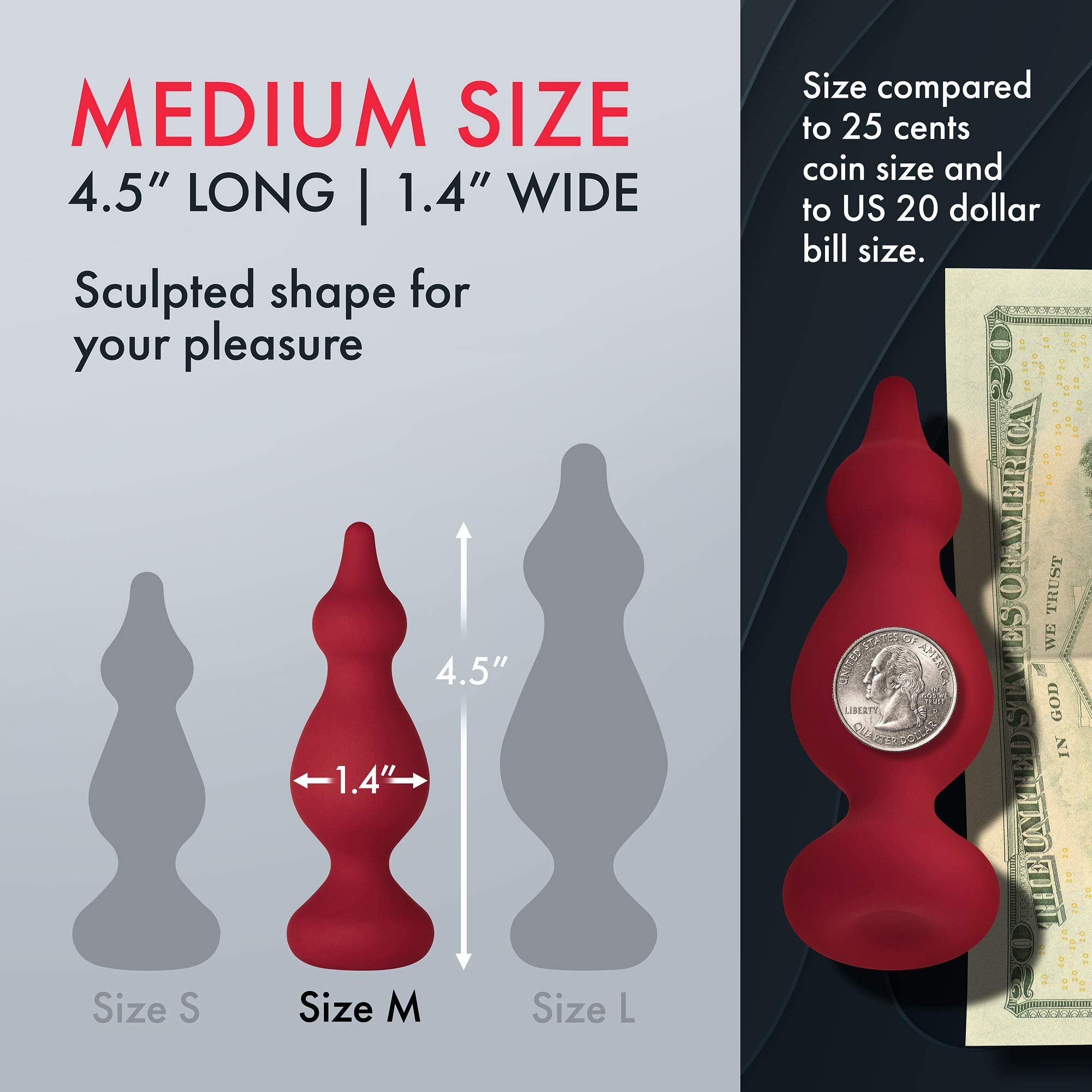 Forto Silicone F-30 Rippled Butt Plug - Anal Plug Training Silicone Anal Beads Plug Kit For Comfortable Long-Term Wear Prostate Massager Sex Toy With Narrow Flared Base & Long Neck For Men And Women (Red - Silicone Medium)