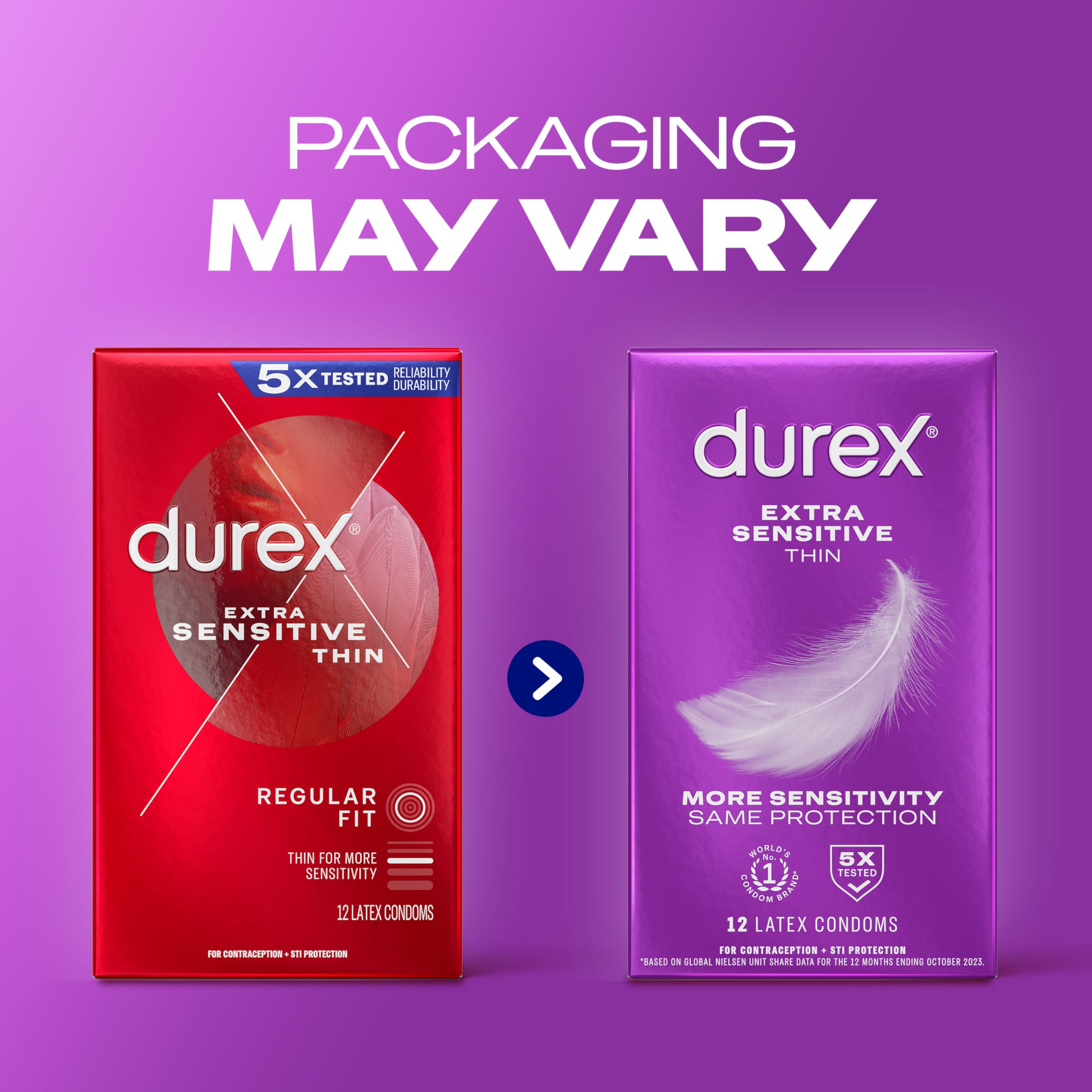 Durex Condoms, Extra Sensitive Natural Latex Condoms, 12 Count - Ultra Fine & Extra Lubricated