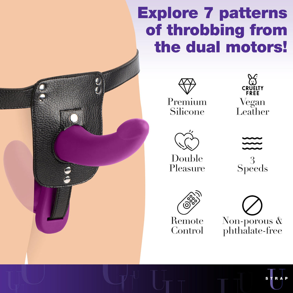 Strap U Double Take 10X Double Penetration Vibrating Strap-On Harness - Purple, Harness Fits Waists Up To 41 Inch Around (Af864-