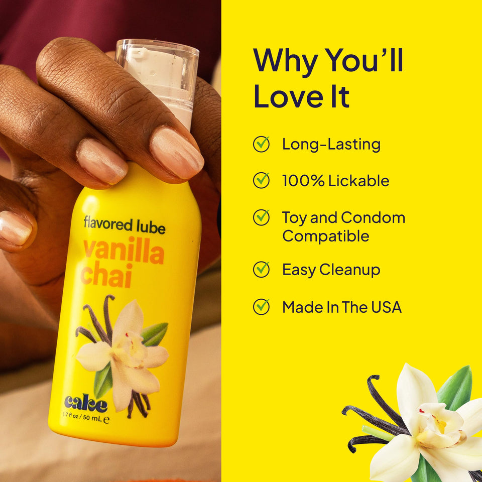 Hello Cake Vanilla Chai Flavored Personal Lubricant - Water-Based Lube - No Aftertaste, Easy Clean-Up - Vegan, Sugar-Free, Glute