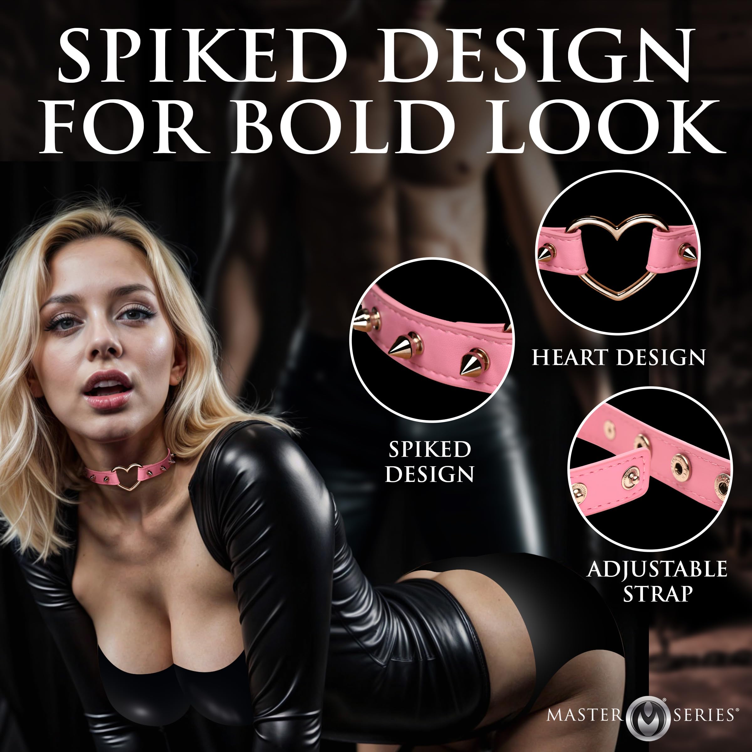 Master Series Spiked Heart Choker Pink