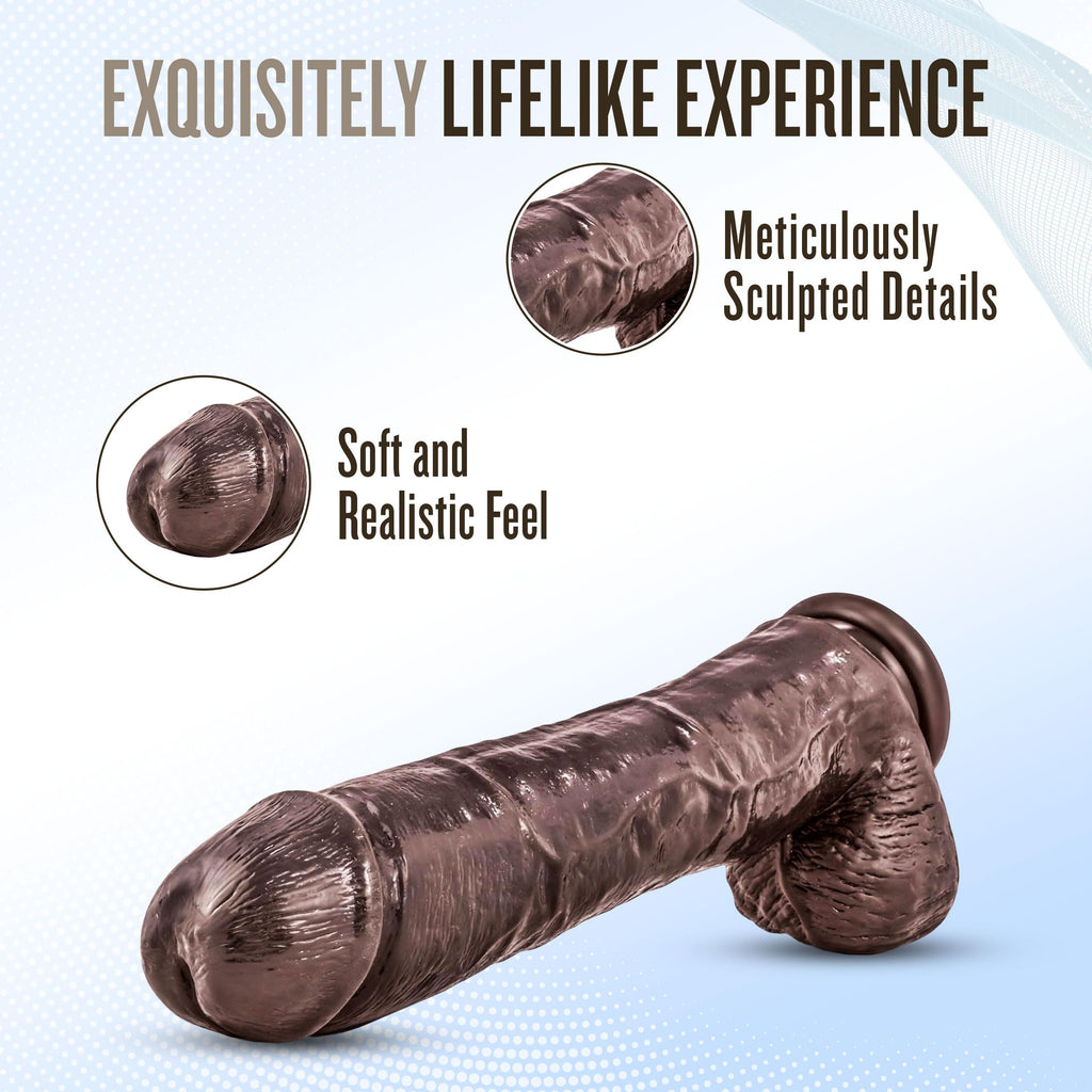 Eden -11 Inch Extra Long 2.4" Thick Dildo - Sturdy Suction Cup For Hands Free Play - Soft But Not Floppy Realistic Feel - Deep Pleasure Vaginal And Anal Sex Toy For Women And Men - Black