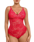 FeelinGirl Lingerie for Women Bodysuits V Neck Lace Shapewear Tummy Control Body Suits Corset Tops for Women Red XXL
