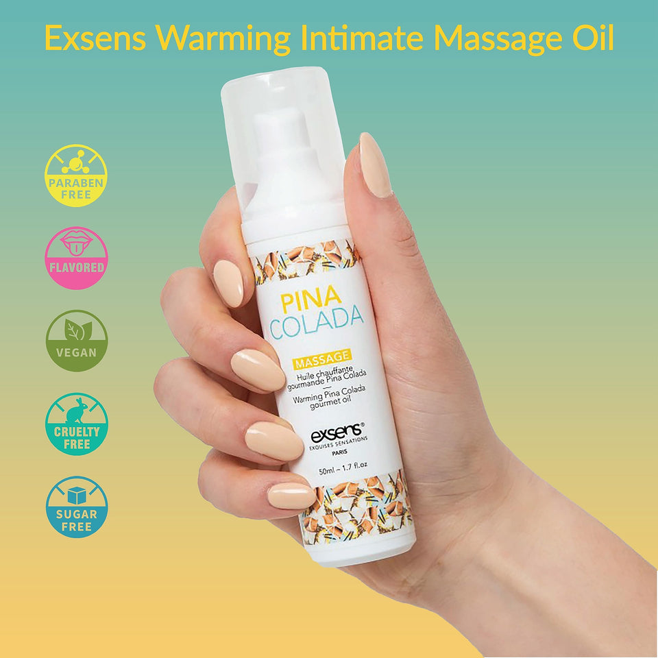 Exsens Pina Colada Warming Massage Oil  All Natural  Parabenfree Formula For Men  Women  And Couples  Edible And Body Safe  17