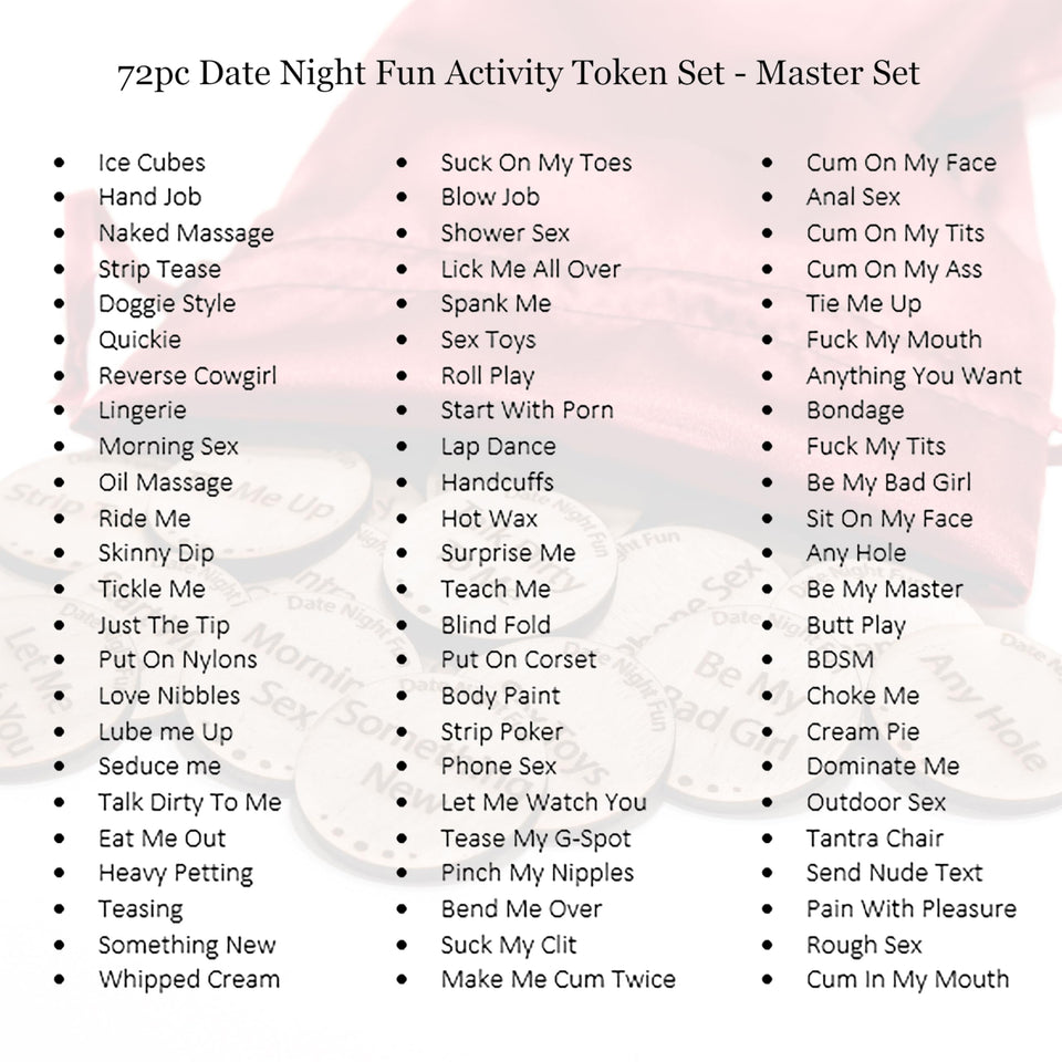 72Pcs Date Night Adult Sensual Activity Game, Romantic Gift Set, Funny Intimacy Wooden Tokens for Couples, Naughty Tokens for Hi