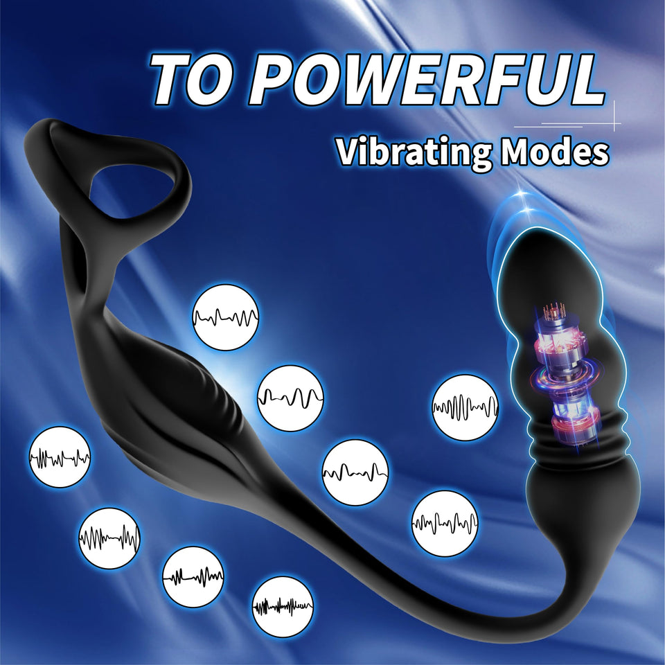 Thrusting Anal Vibrator Prostate Massager, Vibrating Cock Ring, Remote Control Anal Butt Plug, 9 Vibration Modes, Anal Bead,Male