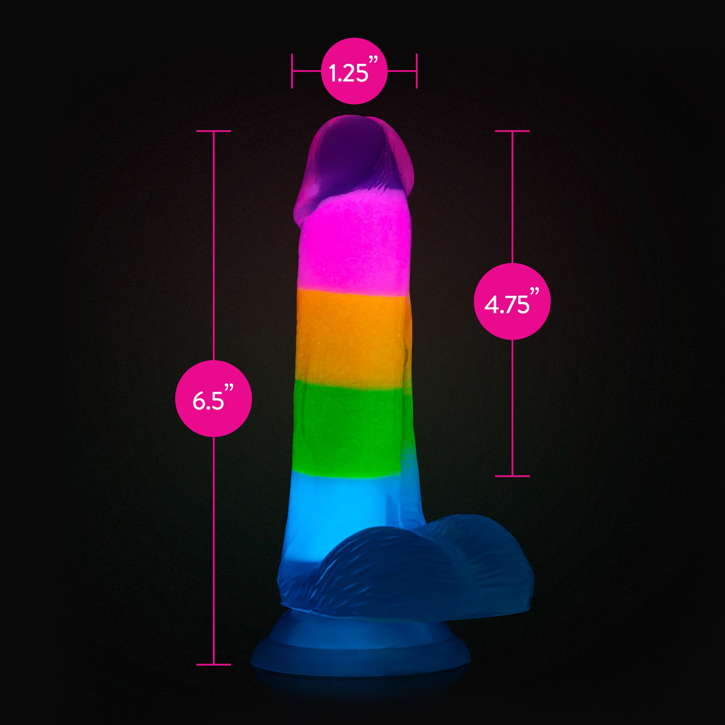 Neo Elite Glow In The Dark Rainbow Rave 6.5 Silicone Dual Density Dildo''
