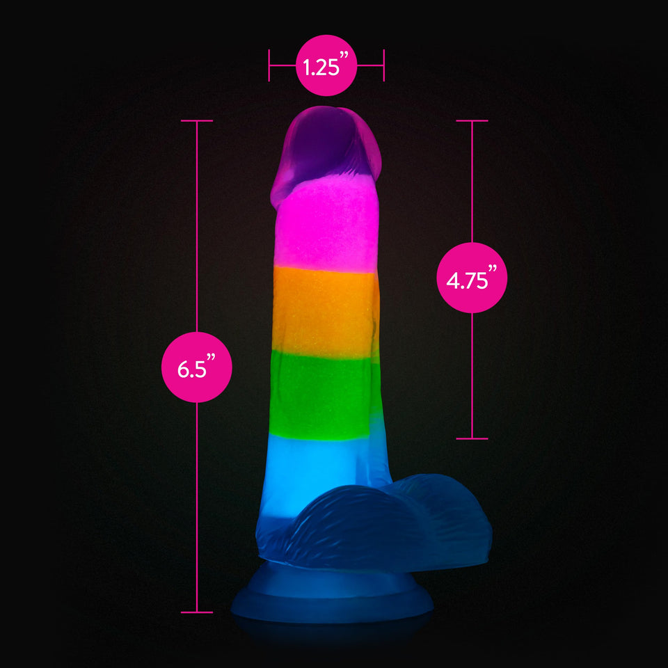 Neo Elite Glow In The Dark Rainbow Rave 6.5 Silicone Dual Density Dildo''
