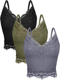 Bencailor 3 Pcs Womens Lace Tank Tops Y2k Camisole Lace Patchwork Crop Tops Grunge Style Ribbed Knitted Clothing(L,Army Green, 