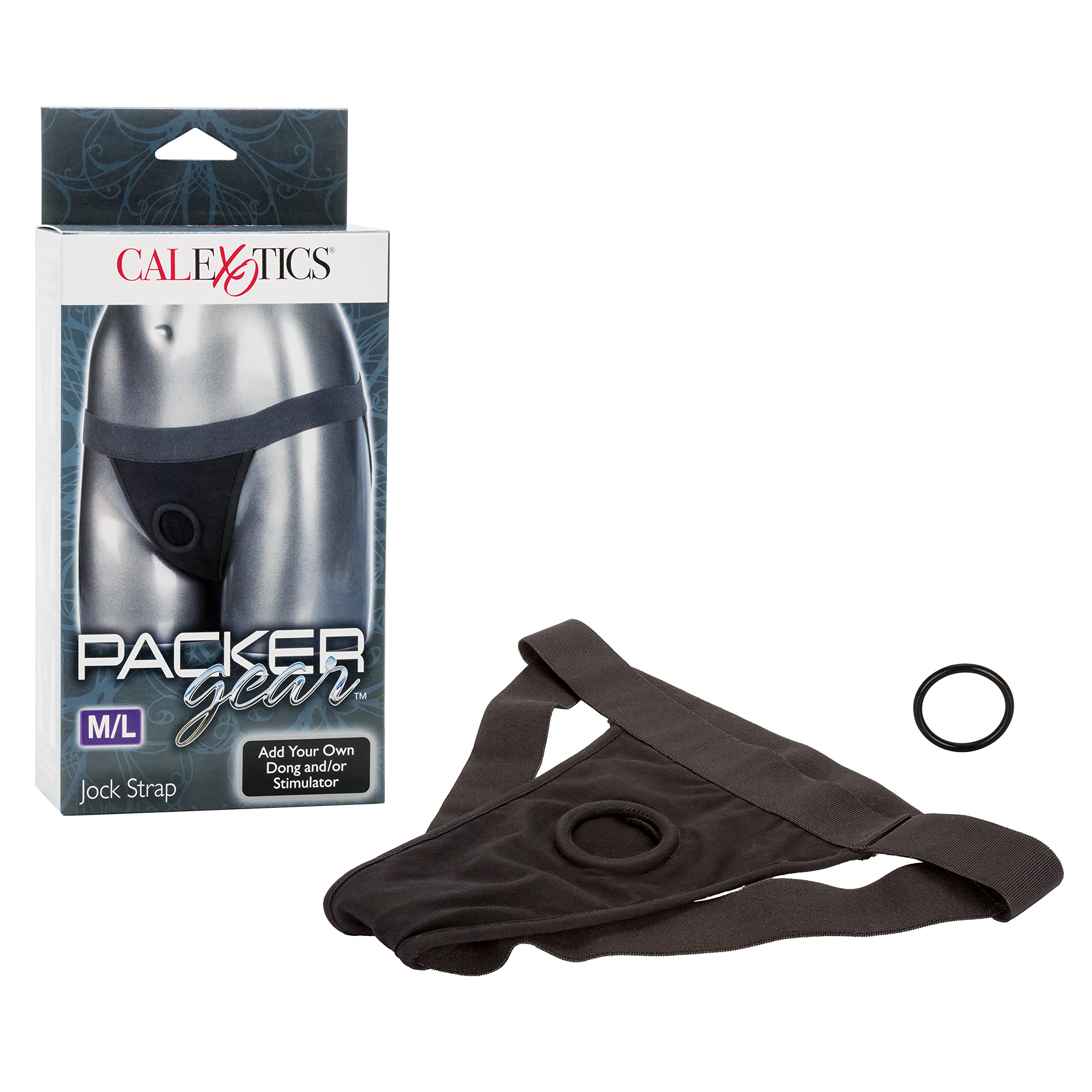 CalExotics Packer Gear Black Jock Strap Harness - Adult Sex Toy Strap On Dong Packer Probes for Couples - M / L