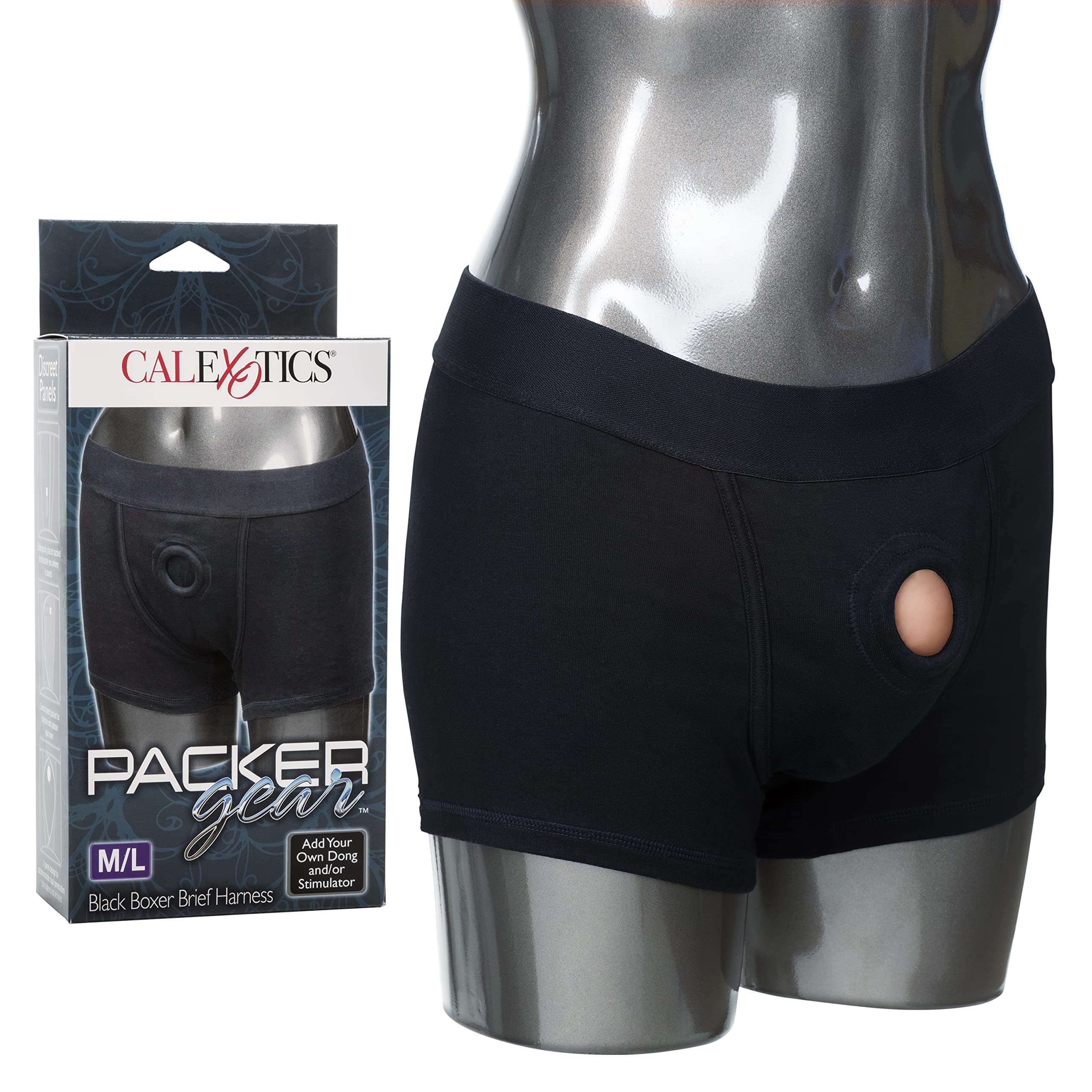 Calexotics Packer Gear Black Boxer Brief Harness - Adult Strap On Sex Toys For Couples,Multi,Medium/Large (Pack Of 1),Se-1576-10