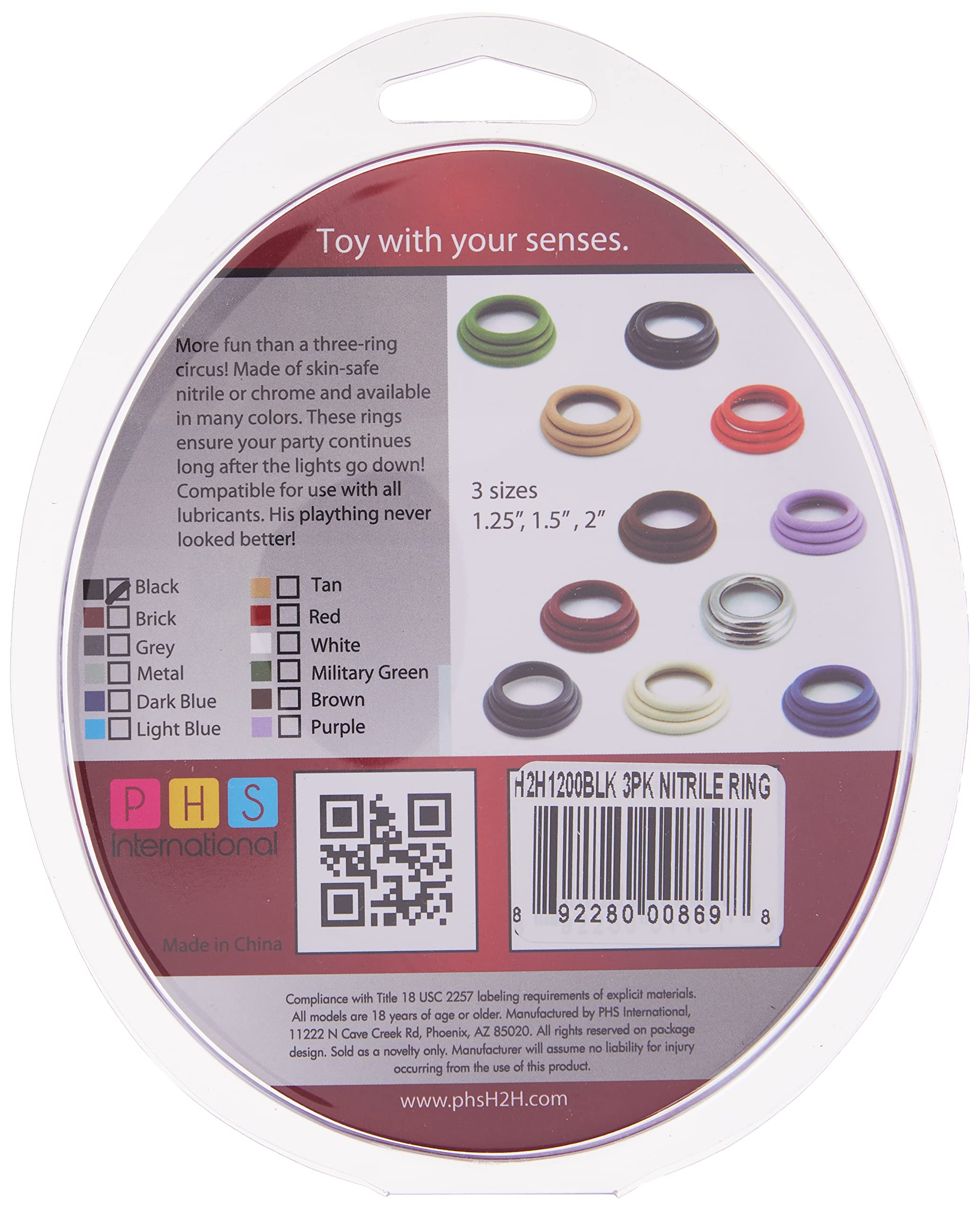 Heart 2 Heart Nitrile Cock Ring  Black  3Pack