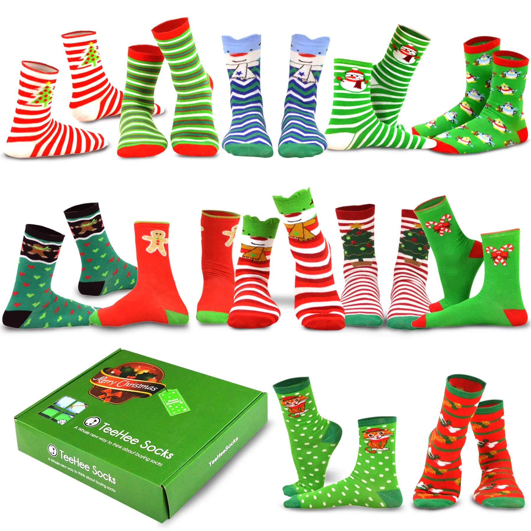 TeeHee Christmas Holiday 12-Pack Gift Socks for Men with Gift Box (Holiday-B)