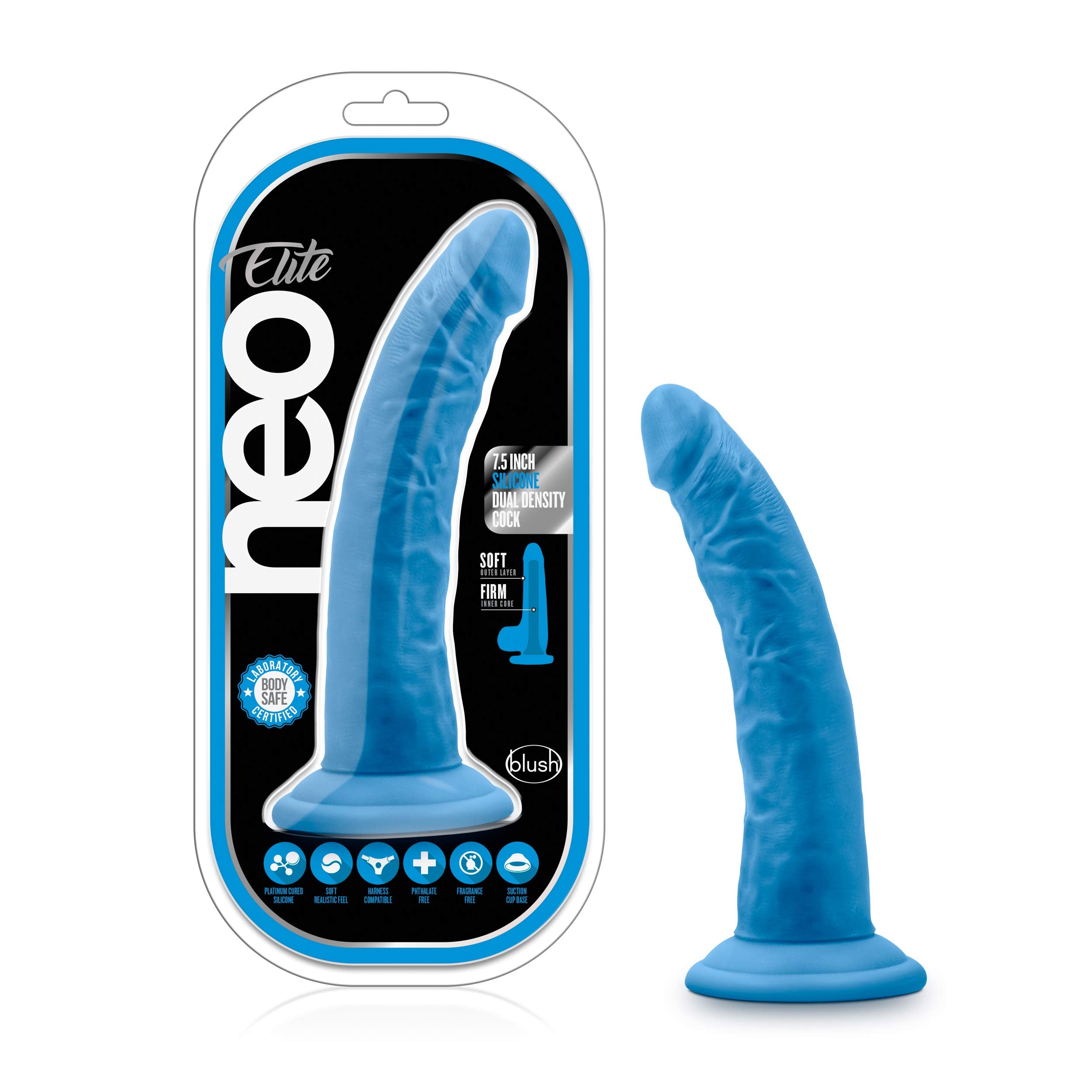 Blush Neo Elite - 7.5 Luxury Realistic Silicone Dildo - 1.5 Thick Shaft - Dual Density Anal Pegging Dildo - Strap On Harness Com