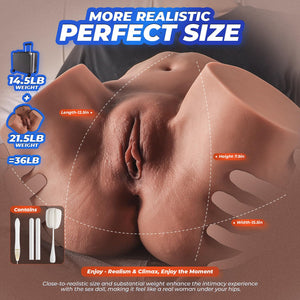 Discreet Sex Doll Male Masturbator with Luggage, Realistic Skin Texture Soft Female Big Ass & Pussy Adult Sex Toy with 2 Hole De