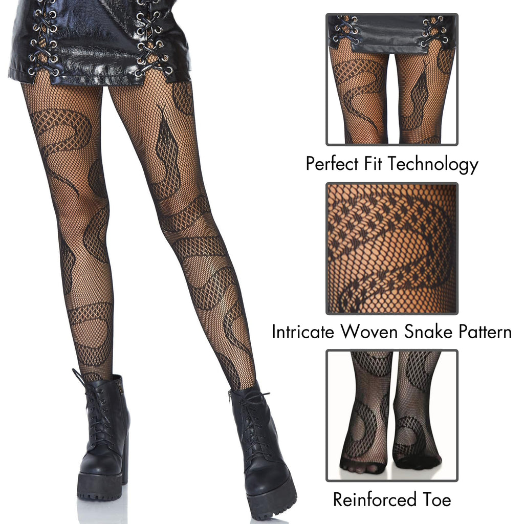 Leg Avenue Snake Net Tights. Black Color