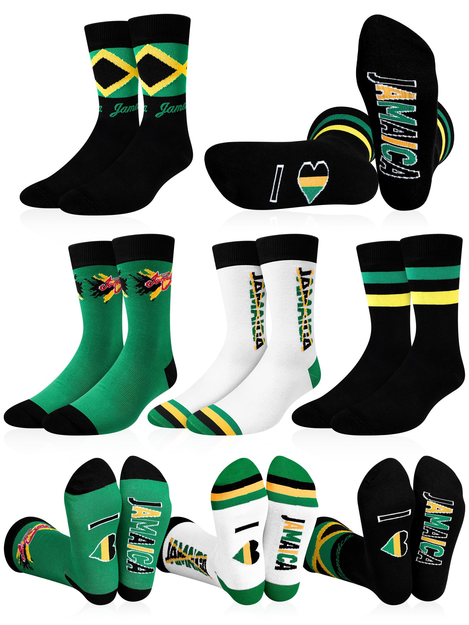 Cutecrop 4 Pairs Jamaican Socks for Men Women Funny Dress Jamaican Flag Crew Socks Novelty Jamaica Souvenirs Gifts Party Favors 