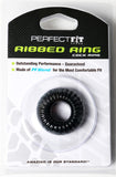 Perfectfit Brand Ribbed Ring Cock Ring, Pfblend, Tpr/Silicone Blend, Durable, Stretchy, Tight Fit, Black