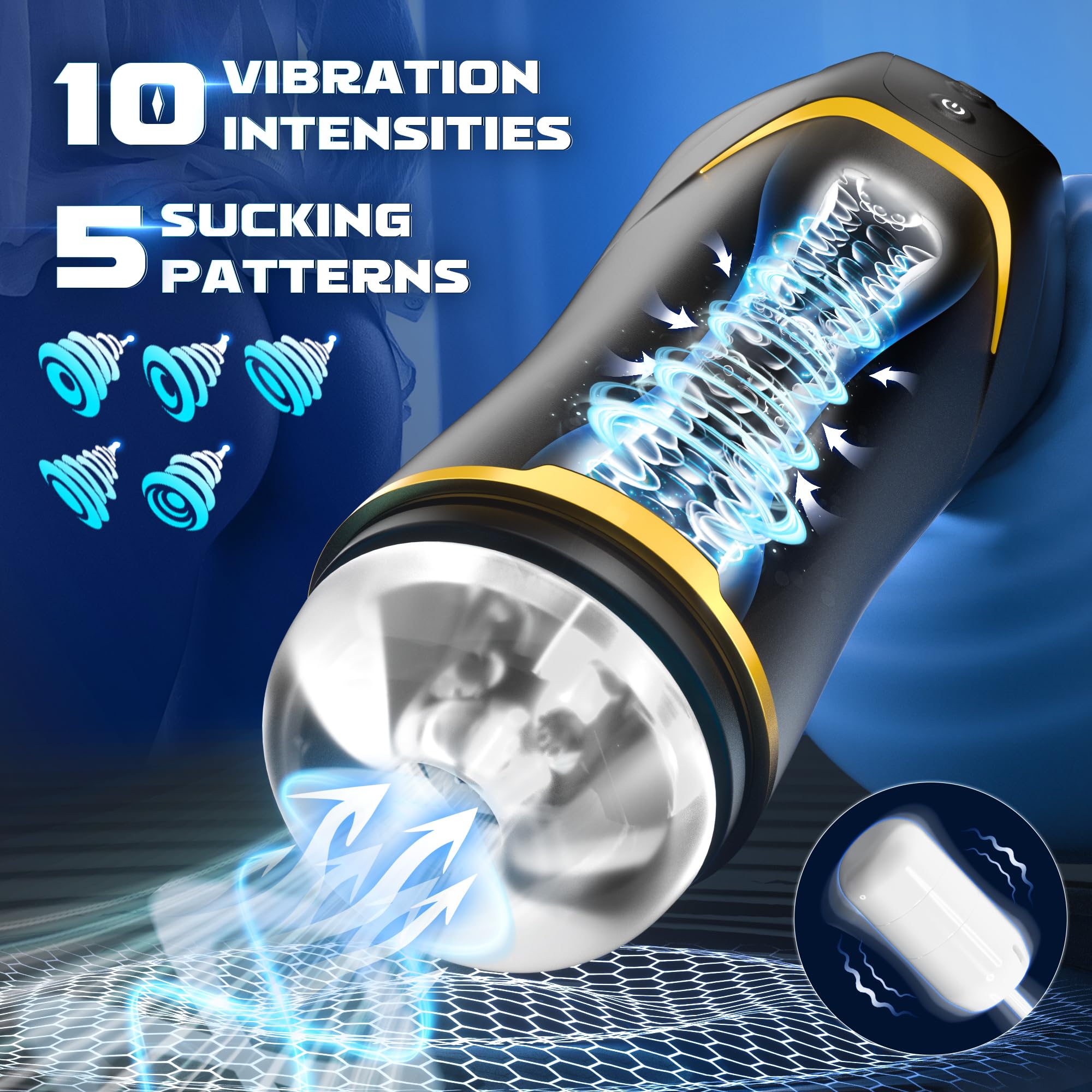Male Masturbator Penis Pump, Sex Toys for Men with 5 Sucking & 10 Vibrating Modes, Hands-Free Sex Machine, Detachable Adult Toys
