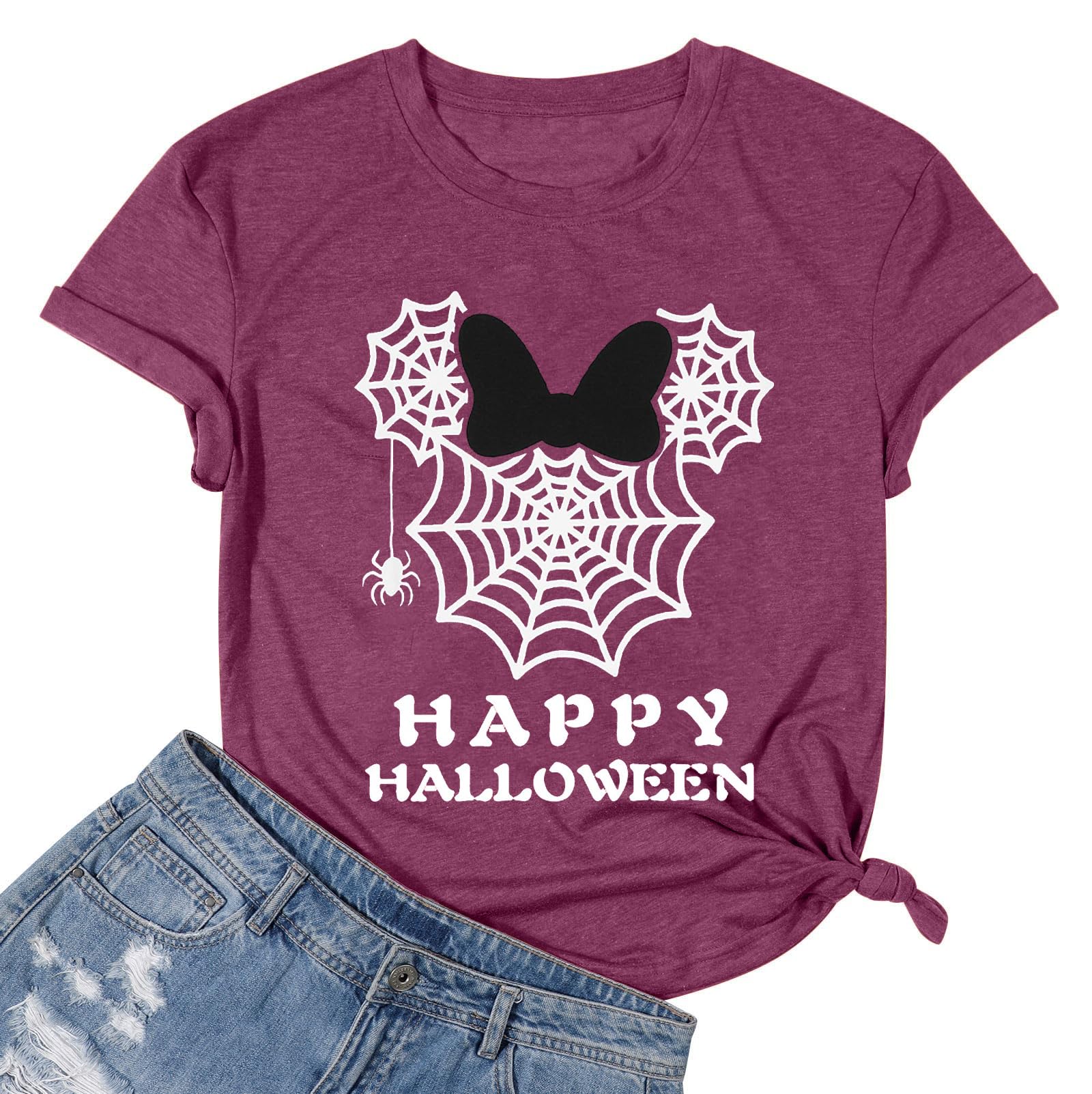 MNLYBABY Happy Halloween Shirt Women Magical Halloween Shirts Funny Spider Web Graphic Shirts Spooky Season Short Sleeve Tops Re