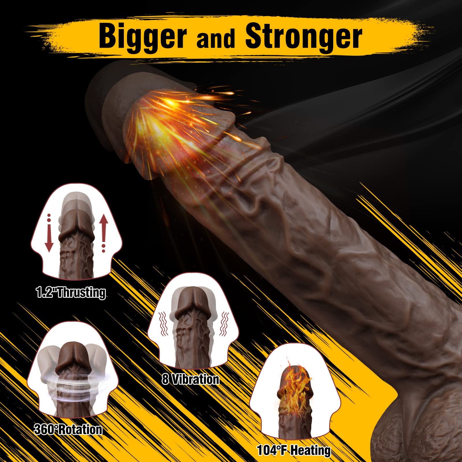 FIDECH Thrusting Vibrator Dildo Sex Toys with Rotating and Heating - 9.8 Inches Realistic Black Telescopic Penis for Anal Clitor